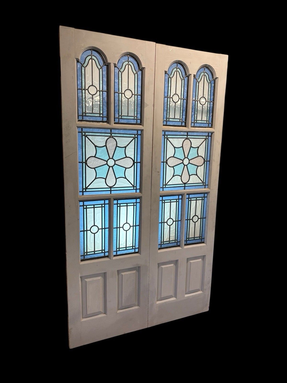 Edwardian Stained Glass Doors Antique Period Reclaimed Old French Double Leaded photo furniture