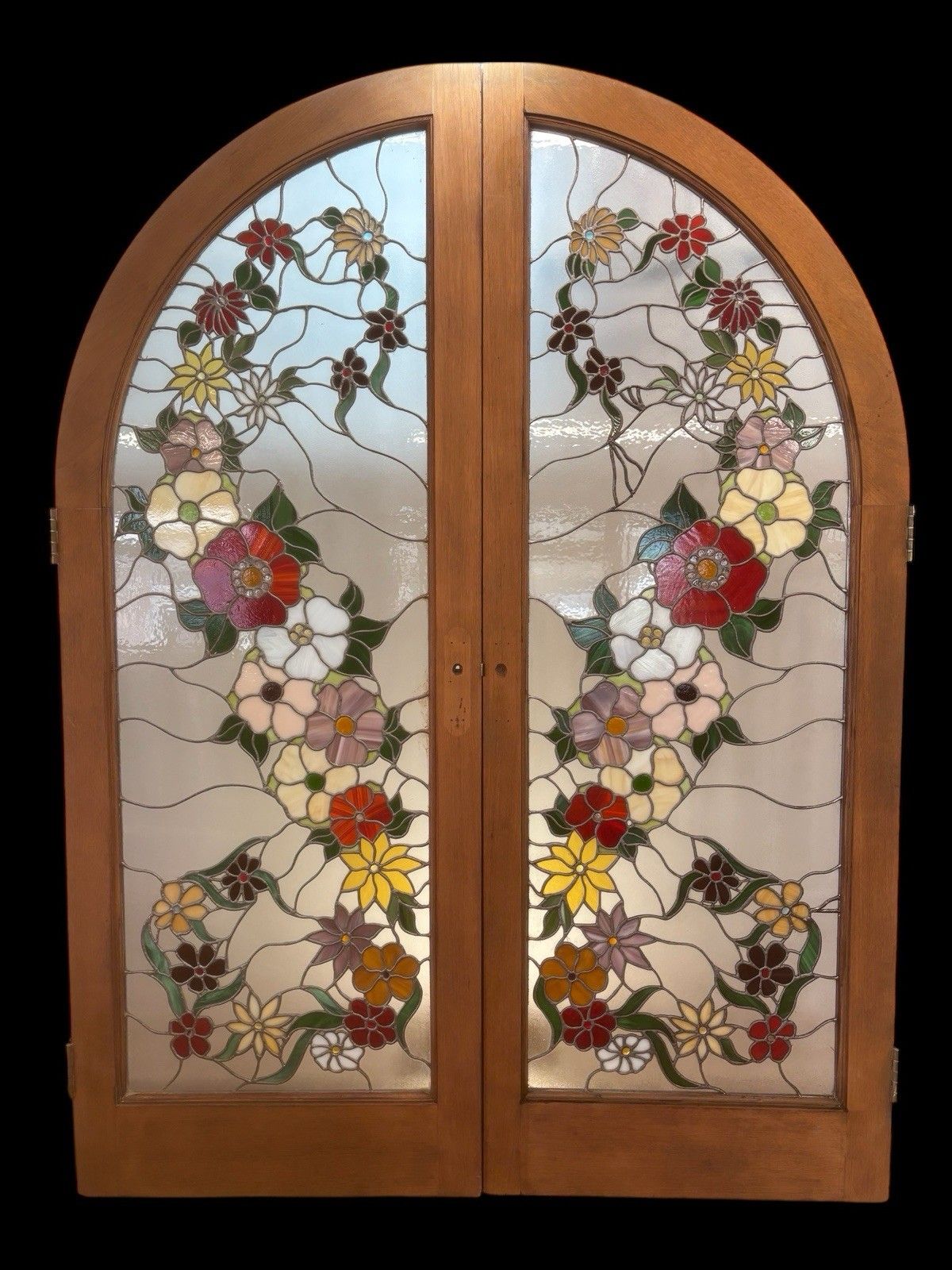 Rare Antique Tiffany Stained Glass French Doors Period Reclaimed Opd Refurb Teak photo vintage