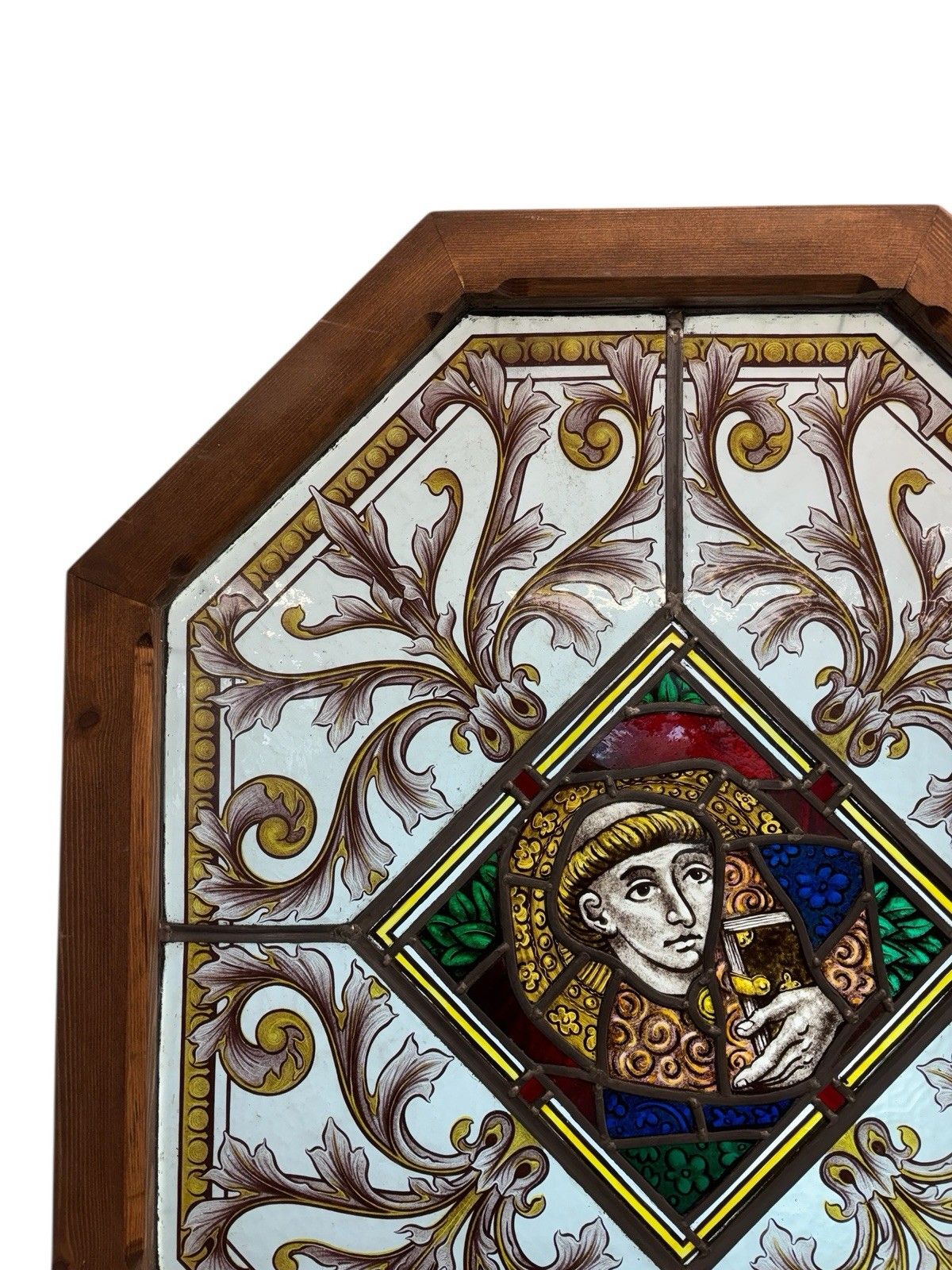Antique Hand Painted Stained Glass Window Panel Period Reclaimed Restored Leaded photo vinterior