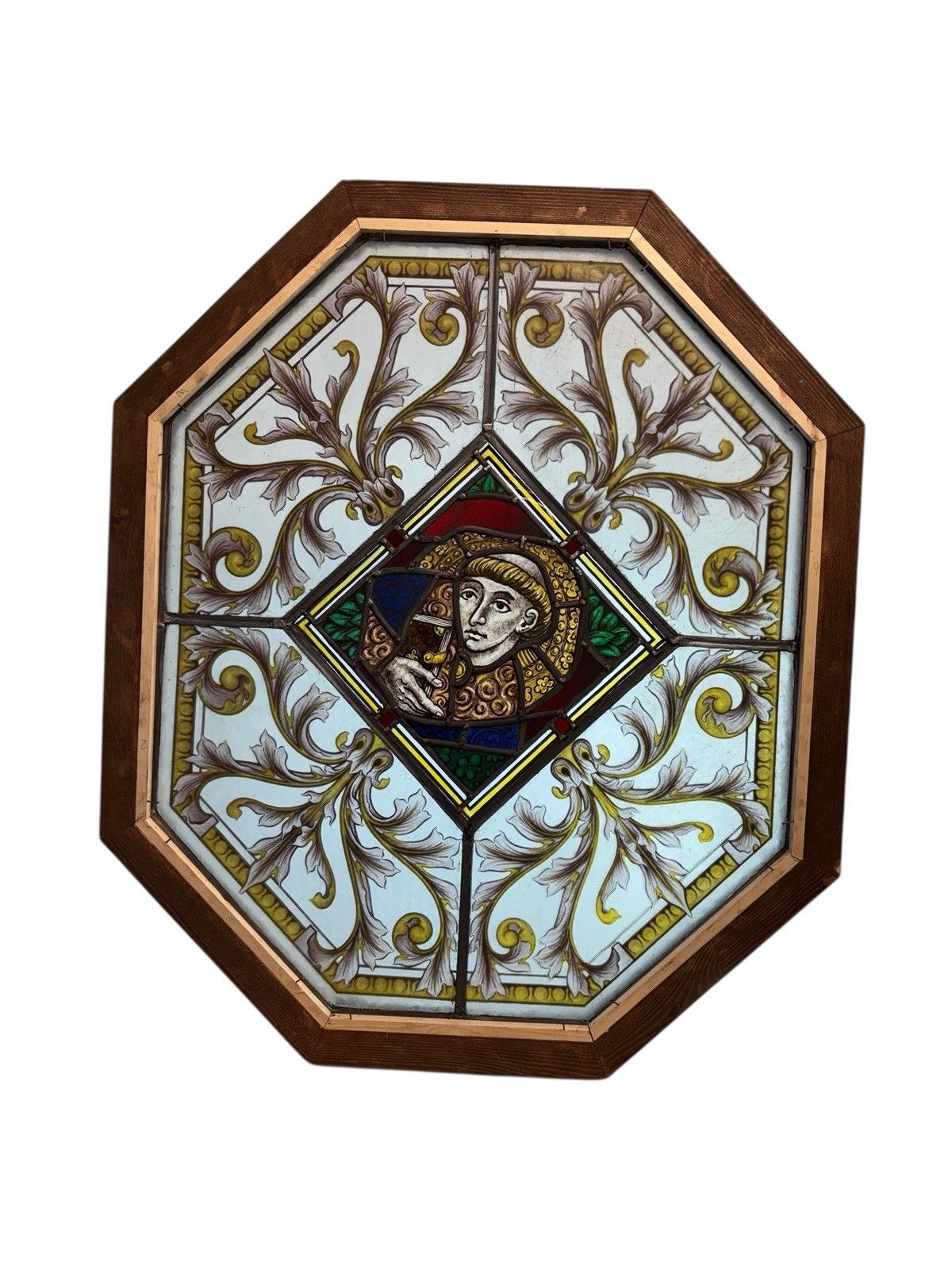 photo for sale Antique Hand Painted Stained Glass Window Panel Period Reclaimed Restored Leaded
