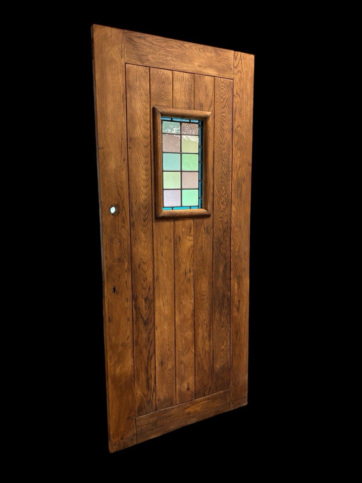 Solid Oak Front Door Stained Glass Old Reclaimed Period Antique Wood Leaded photo for sale