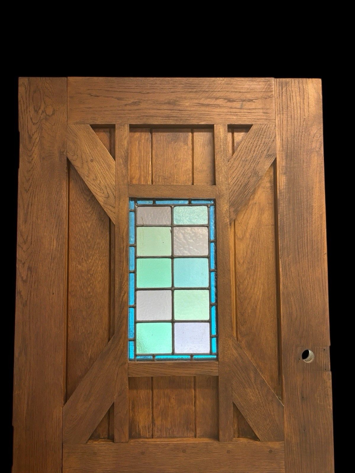 Solid Oak Front Door Stained Glass Old Reclaimed Period Antique Wood Leaded photo vintage