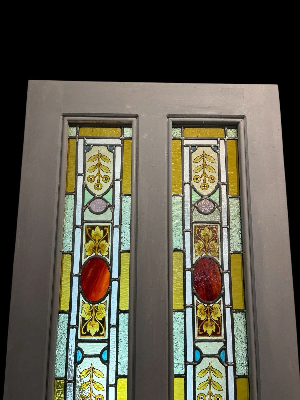 Victorian Hand Painted Stained Glass Front Door Antique Period Reclaimed Rare photo 3835.0