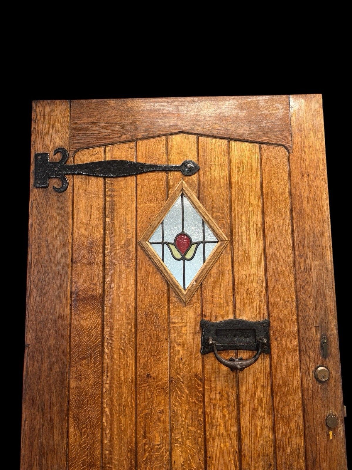 Large Solid Oak Front Door Stained Glass Old Reclaimed Period Antique Wood Lead photo Home Fixtures