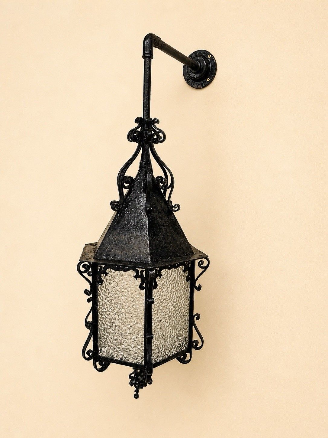 Antique Gas Lamp External Pub 18th Century Period Forged Blacksmith Metal Glass photo for sale