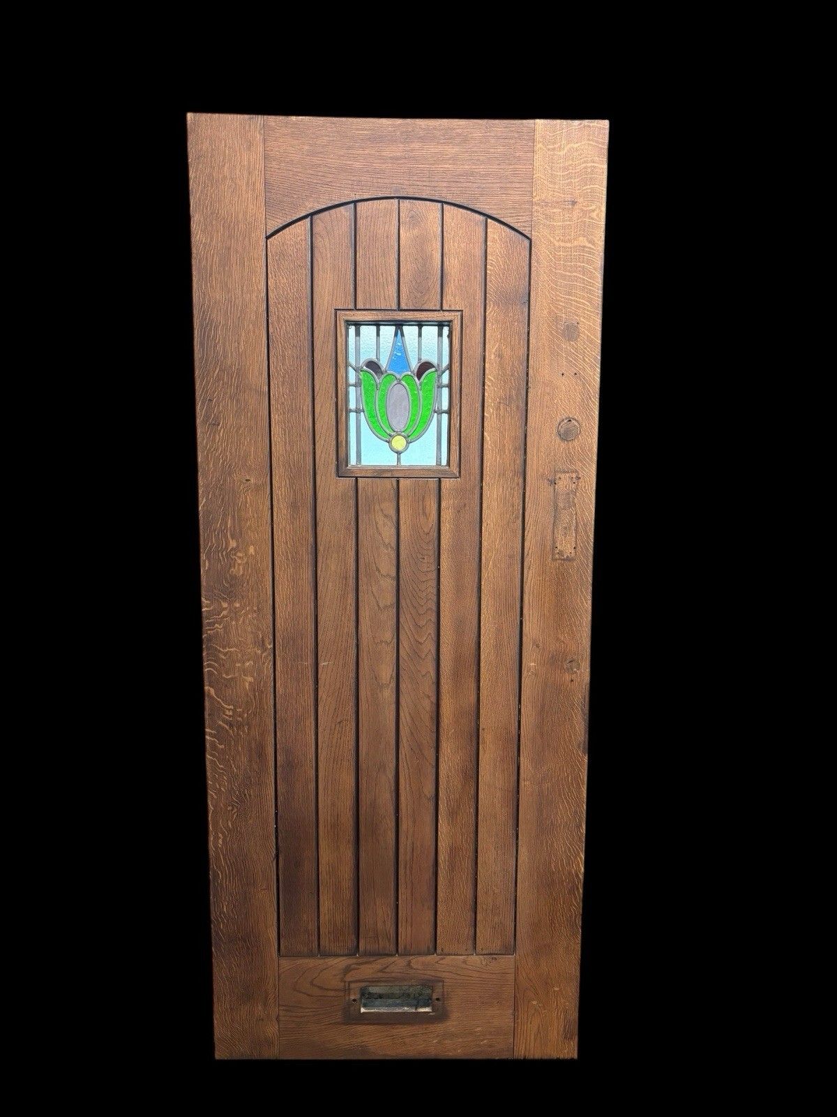 Solid Oak Front Door Stained Glass Old Reclaimed Period Antique Wood Lead Refurb