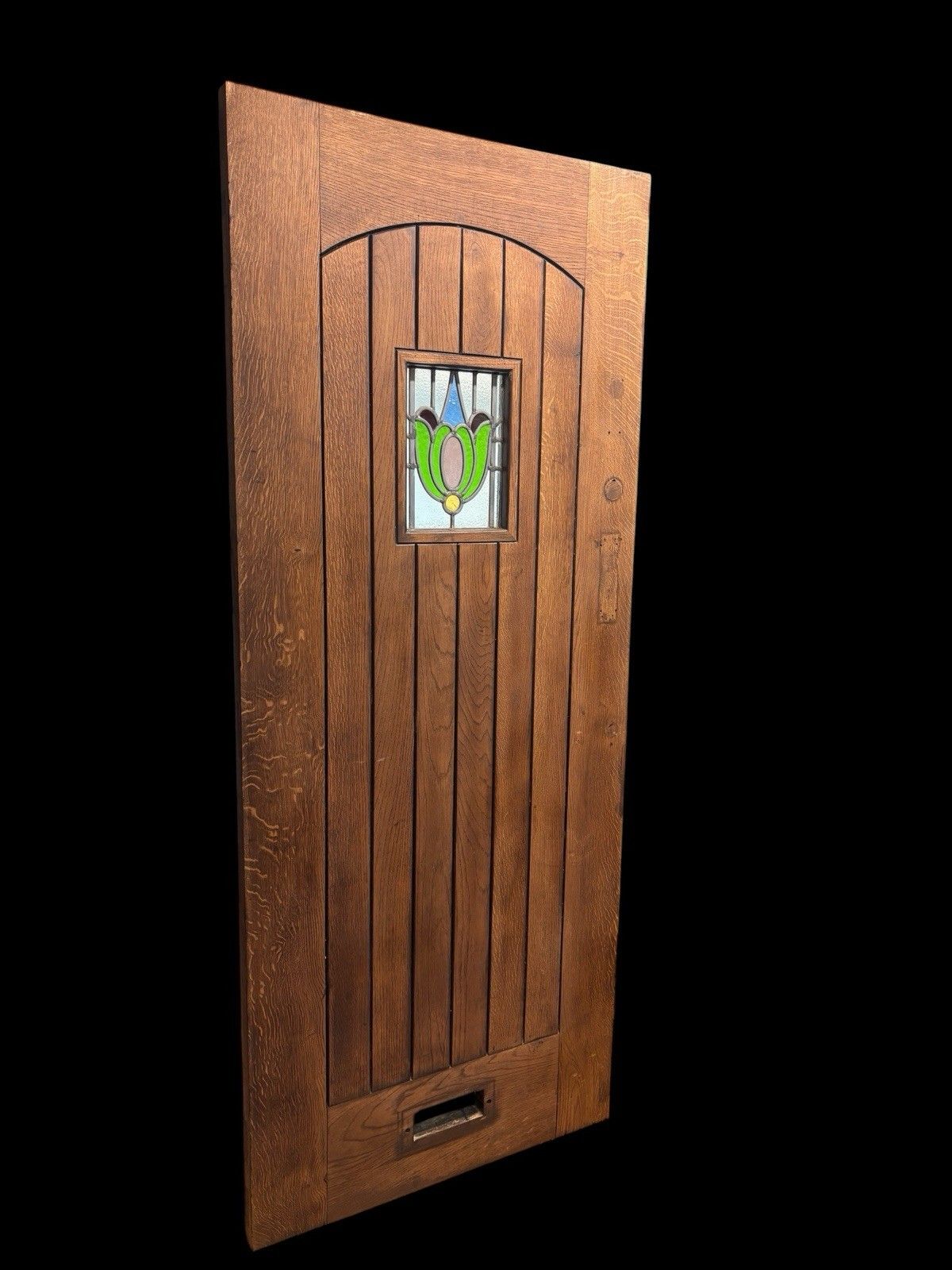 Solid Oak Front Door Stained Glass Old Reclaimed Period Antique Wood Lead Refurb photo furniture