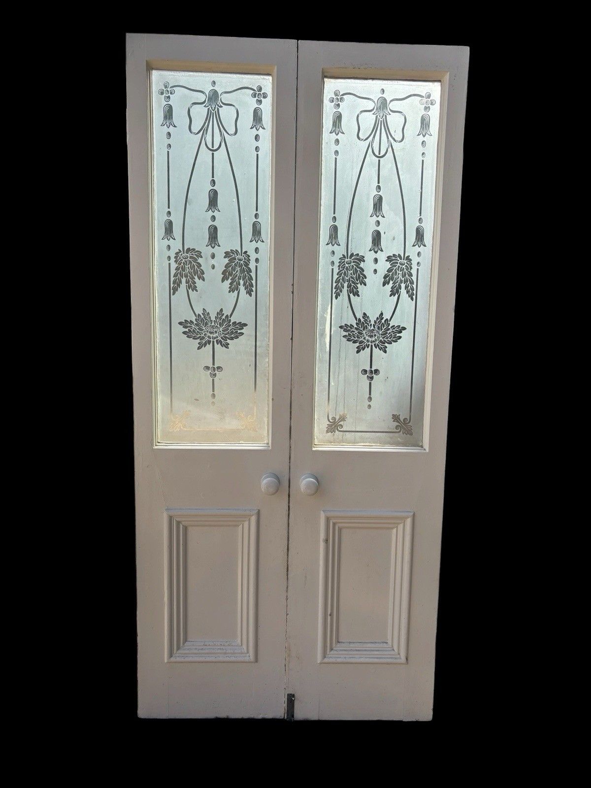 Victorian Acid Etched French Doors Reclaimed Period Antiques Old 1/4 Plate Glass photo furniture