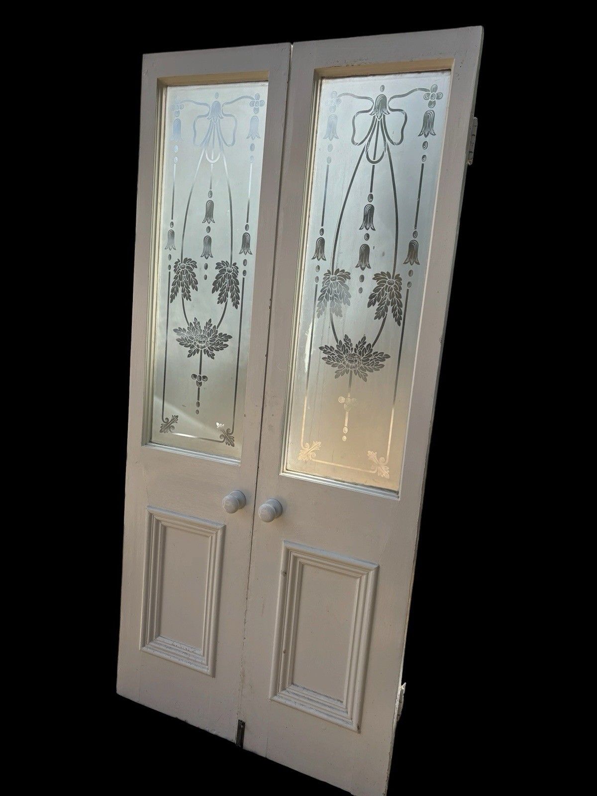 Victorian Acid Etched French Doors Reclaimed Period Antiques Old 1/4 Plate Glass photo Home Fixtures