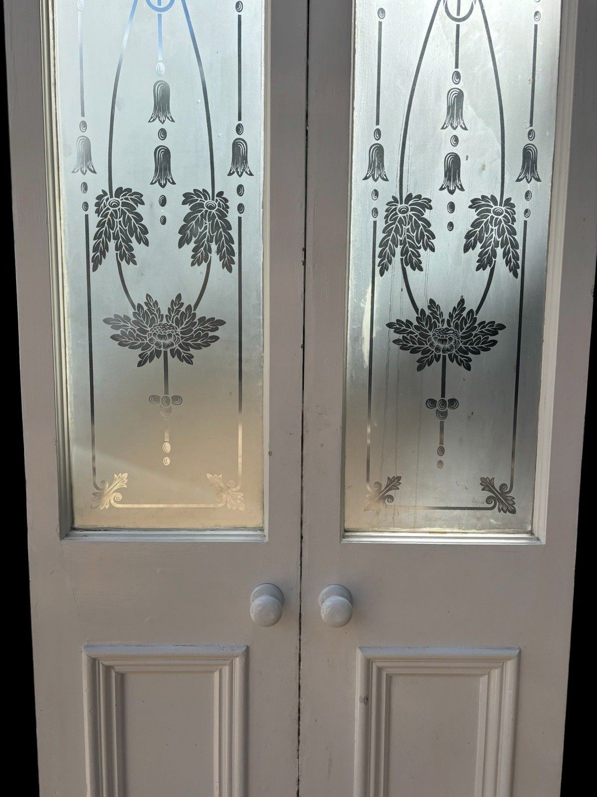 Victorian Acid Etched French Doors Reclaimed Period Antiques Old 1/4 Plate Glass photo vinterior