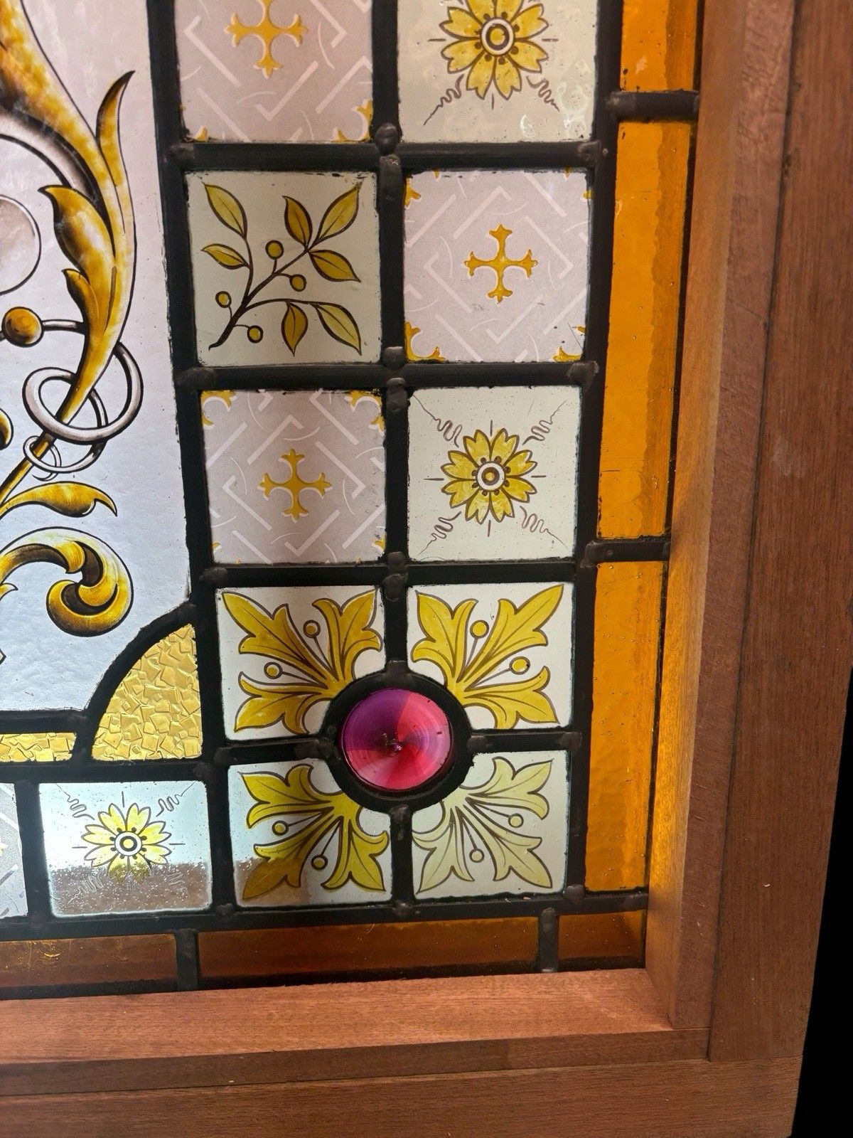 Antique Hand Painted Stained Glass Window Panel Period Restore Lead  Provenance photo vintage
