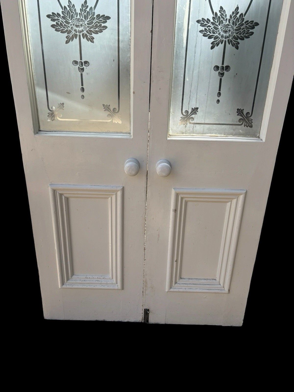 Victorian Acid Etched French Doors Reclaimed Period Antiques Old 1/4 Plate Glass photo buy