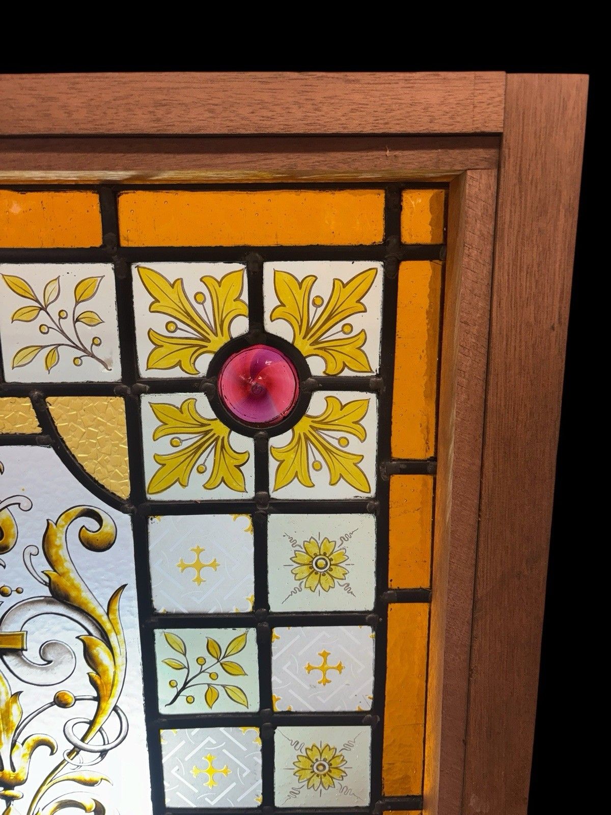 photo furniture Antique Hand Painted Stained Glass Window Panel Period Restore Lead  Provenance