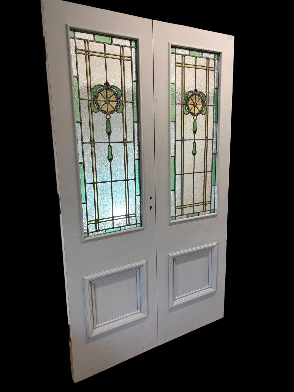 Antique Stained Glass French Doors Period Reclaimed Edwardian Art Deco Leaded photo furniture