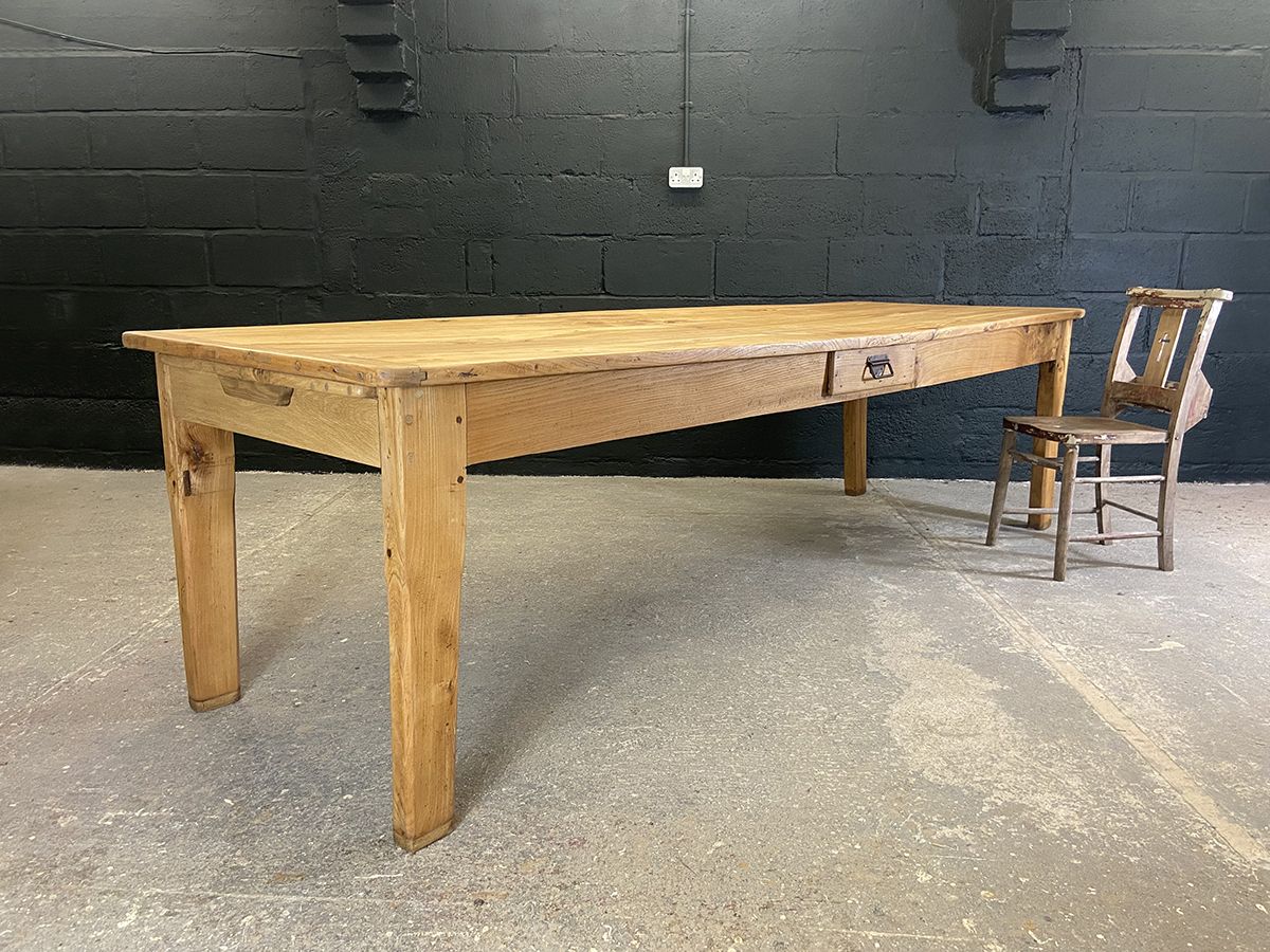 3495.0 Large French Elm Farm Table With Bread Slide, Circa 1900s photo