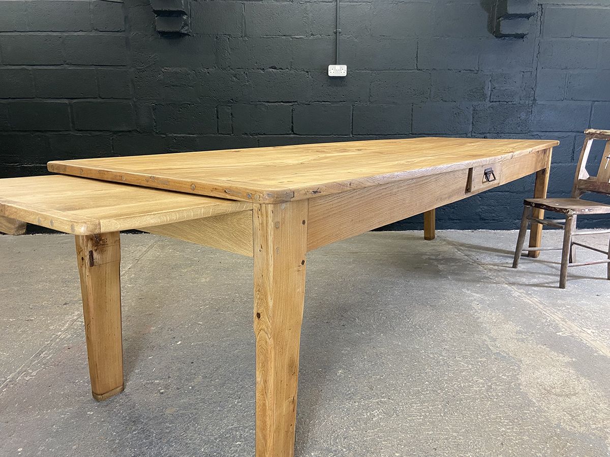 photo vinterior Large French Elm Farm Table With Bread Slide, Circa 1900s