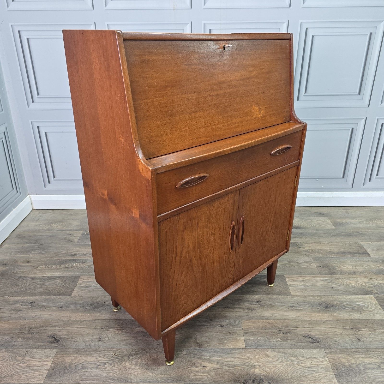 Vintage Jentique Bureau Teak Cabinet Mid Century Writing Desk Cupboard Drawers photo furniture