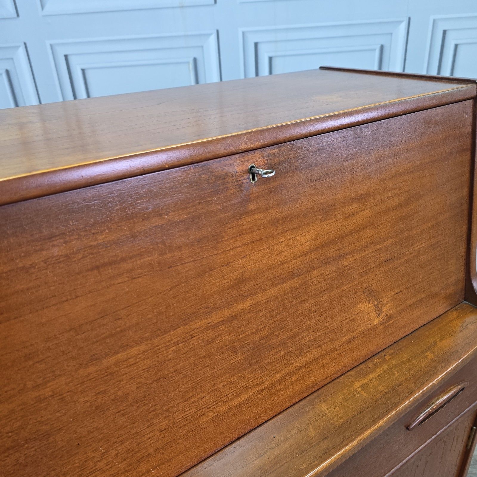 Vintage Jentique Bureau Teak Cabinet Mid Century Writing Desk Cupboard Drawers photo vintage
