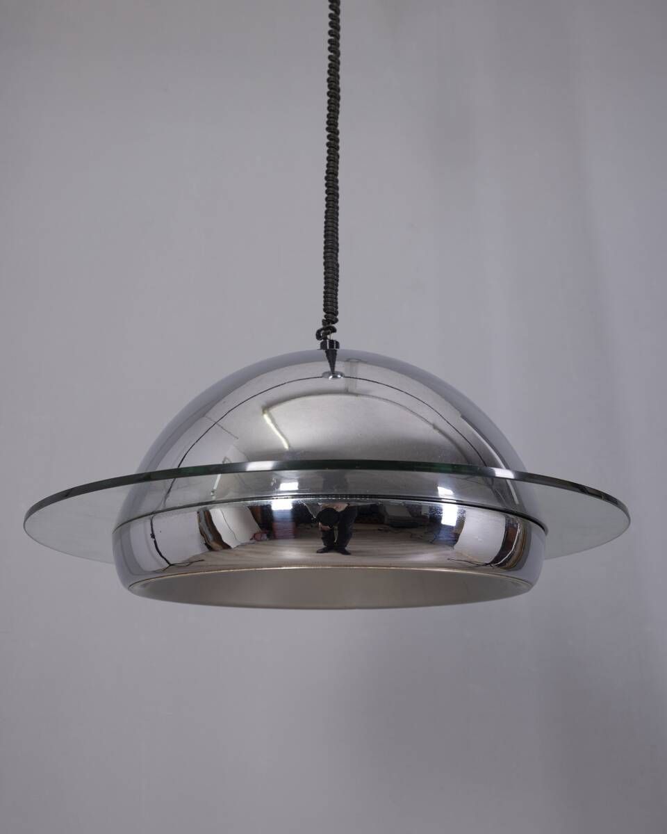 Vintage 1970s Chandelier In Chrome Plated photo vinterior