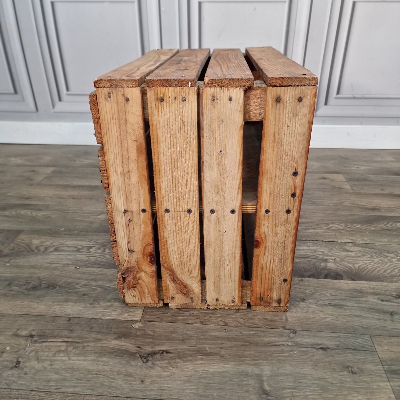 Furniture Vintage Wooden Crate Shelf Wall Display Rustic Pine Storage Box Upcycle Retro photo