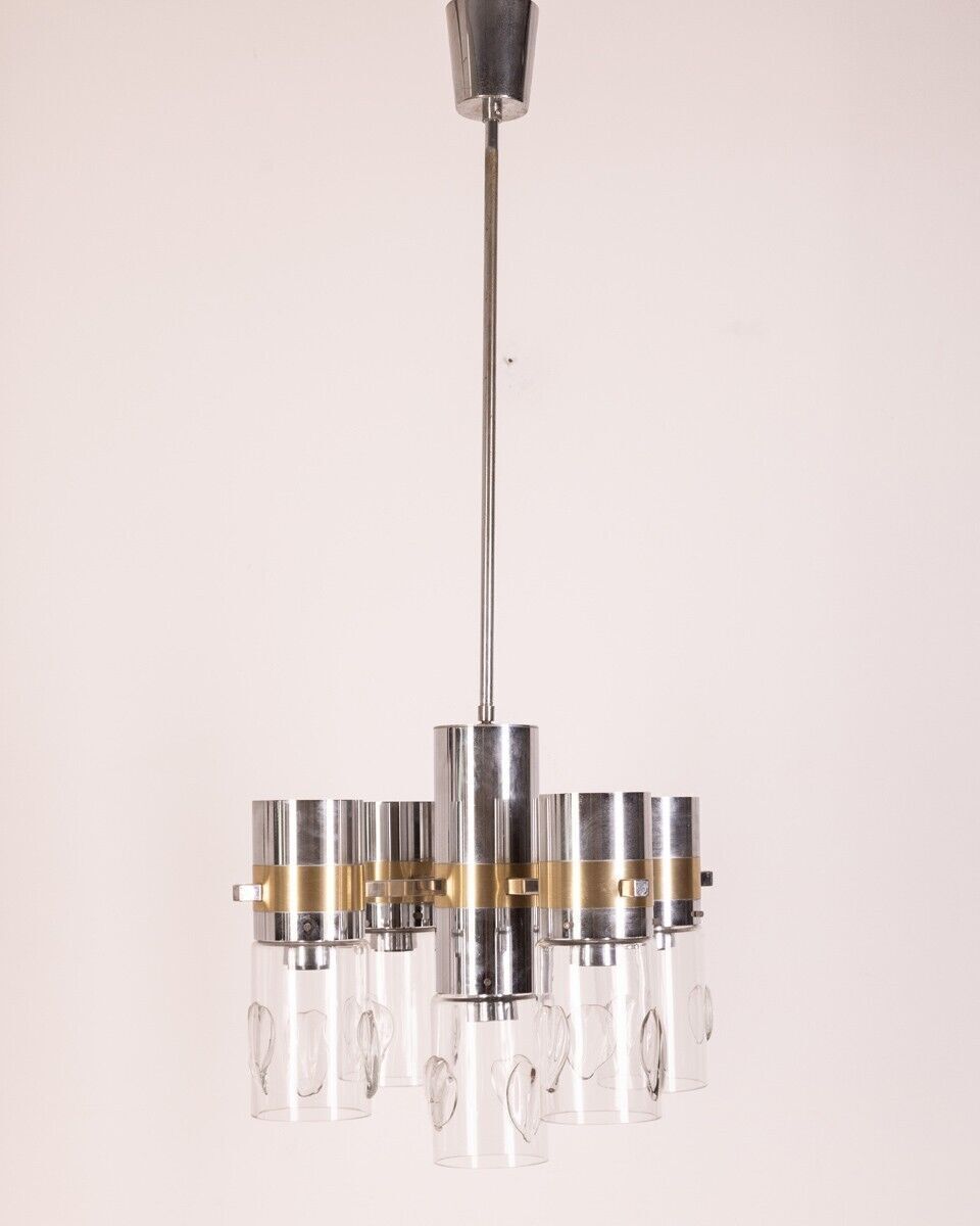 Sicolari 1970s Metal And Glass Chandelier photo for sale