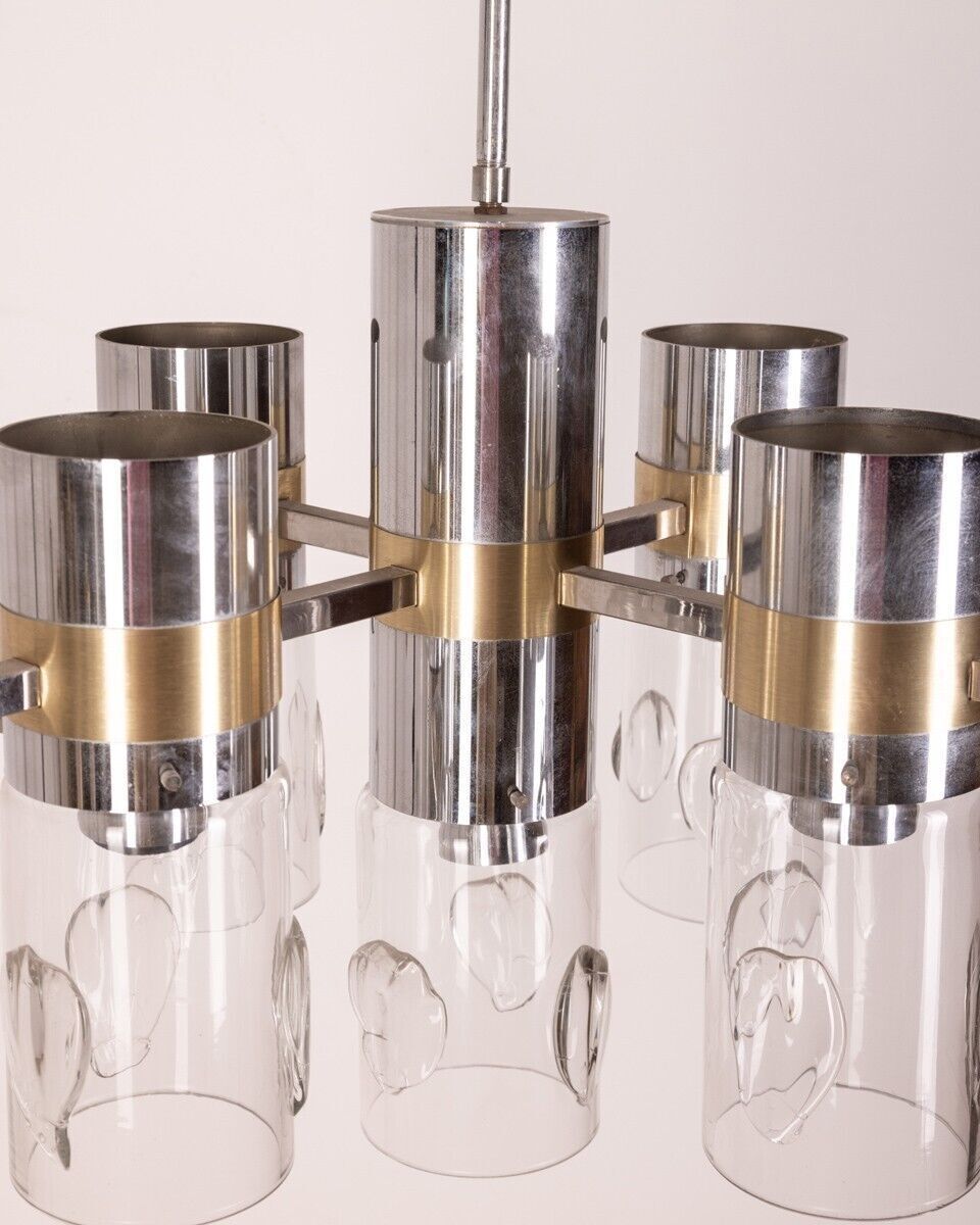 Sicolari 1970s Metal And Glass Chandelier photo vintage