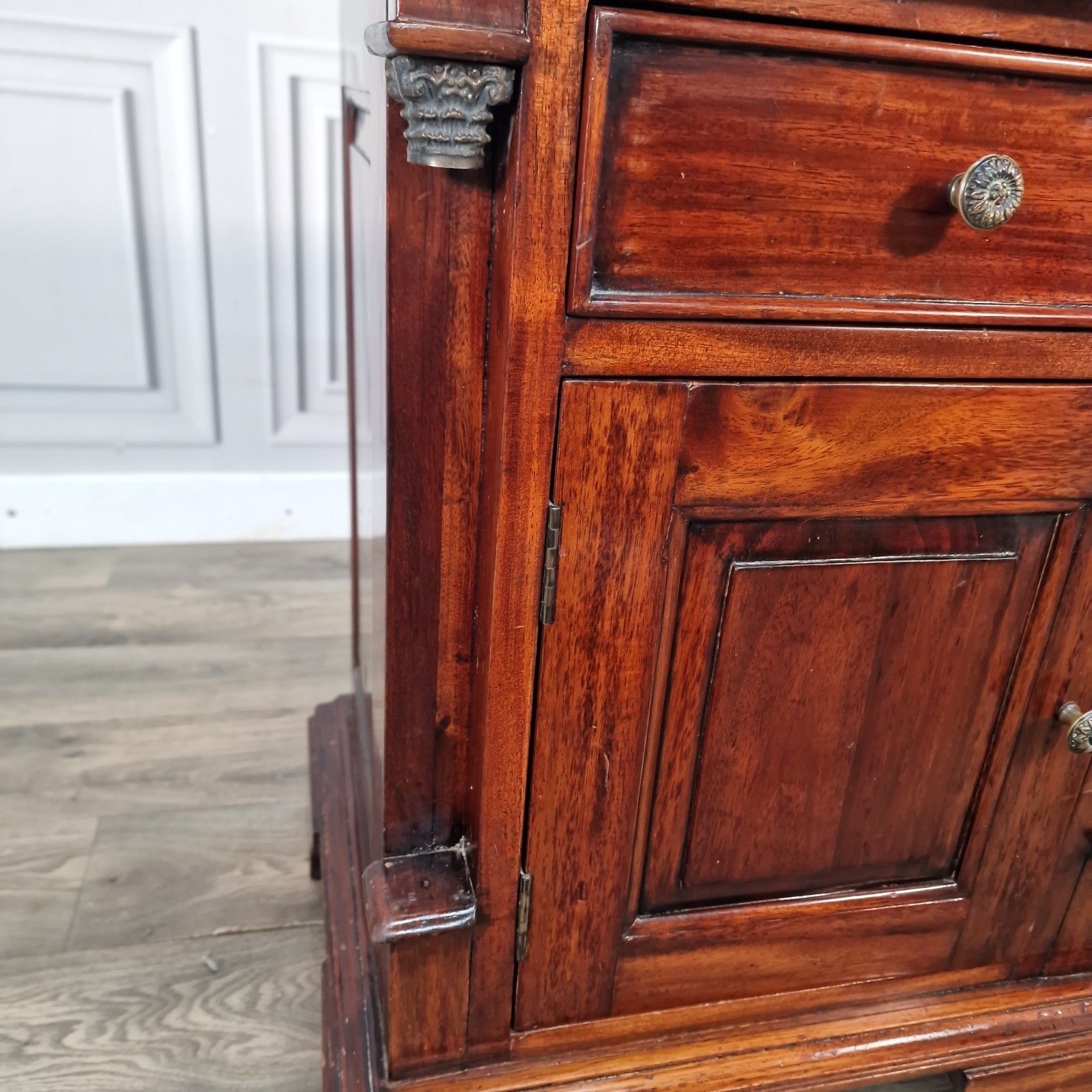 130.0 Vintage Mahogany Bedside Cabinet Table Antique Empire Style Pedestal Cupboard photo
