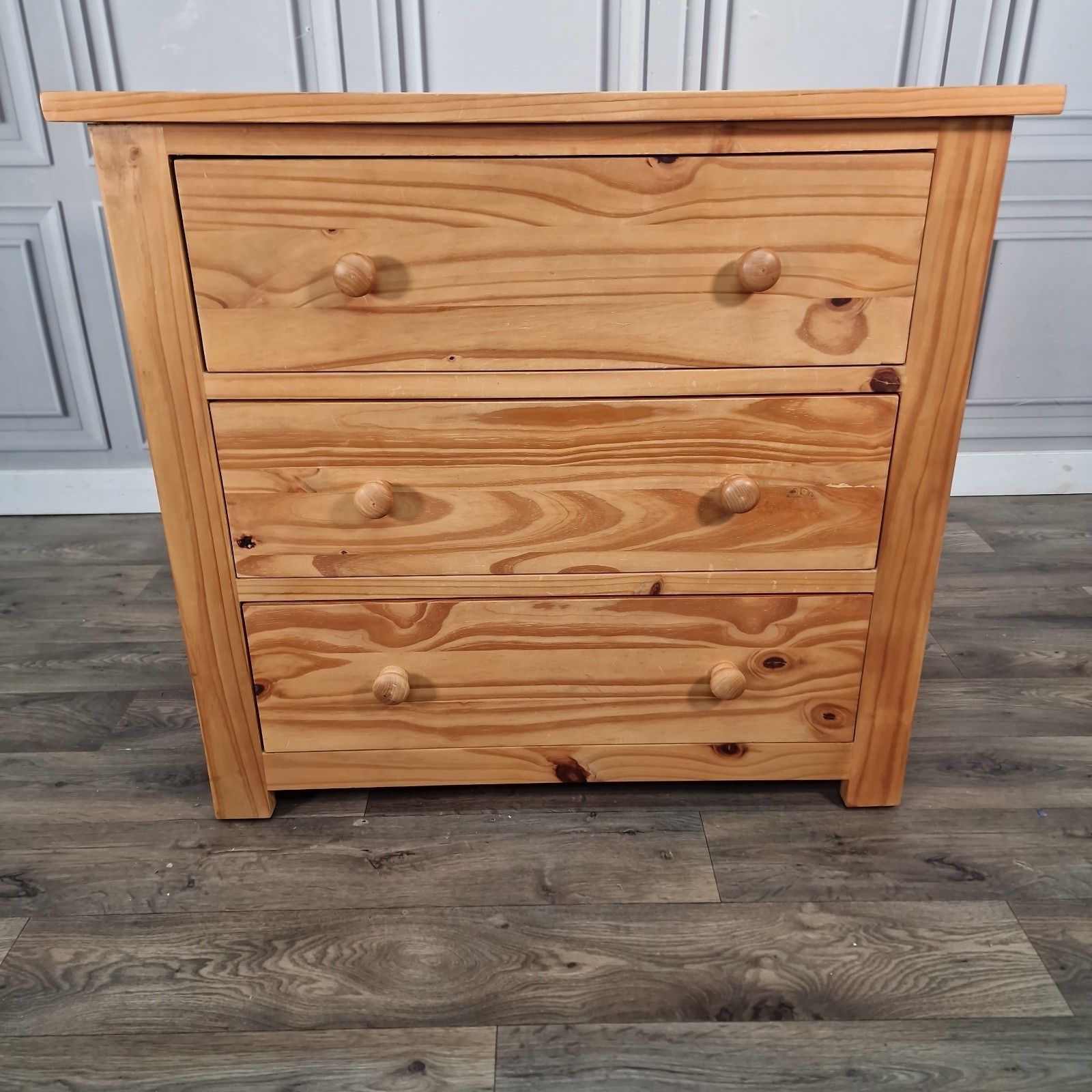 Vintage Chest Of Drawers Solid Pine Three Drawer Bedroom Storage Cabinet Commode photo buy