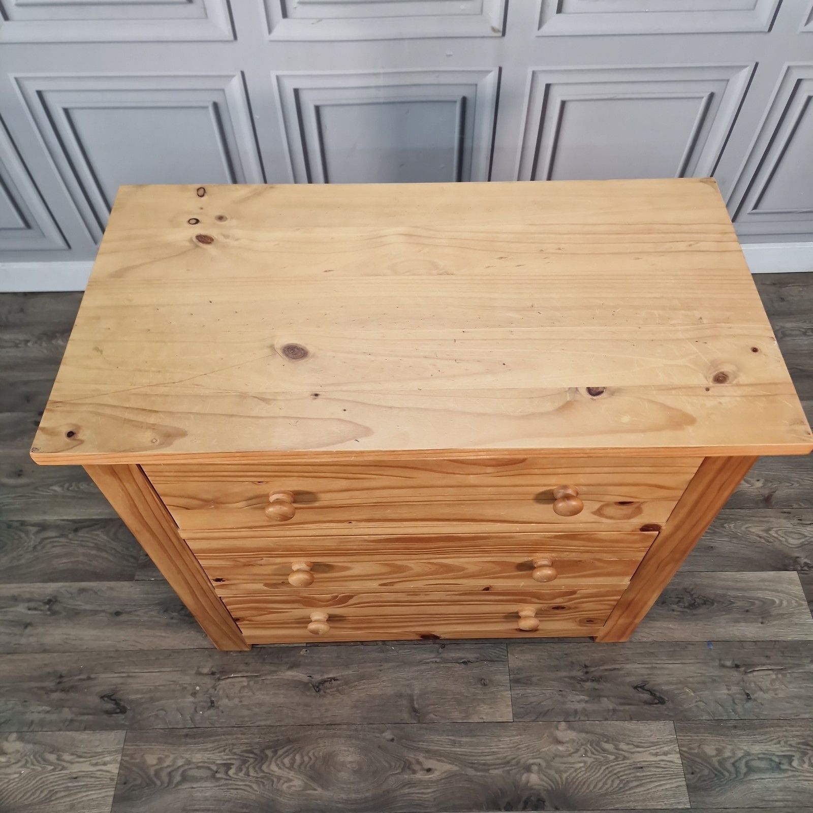 Vintage Chest Of Drawers Solid Pine Three Drawer Bedroom Storage Cabinet Commode photo vintage
