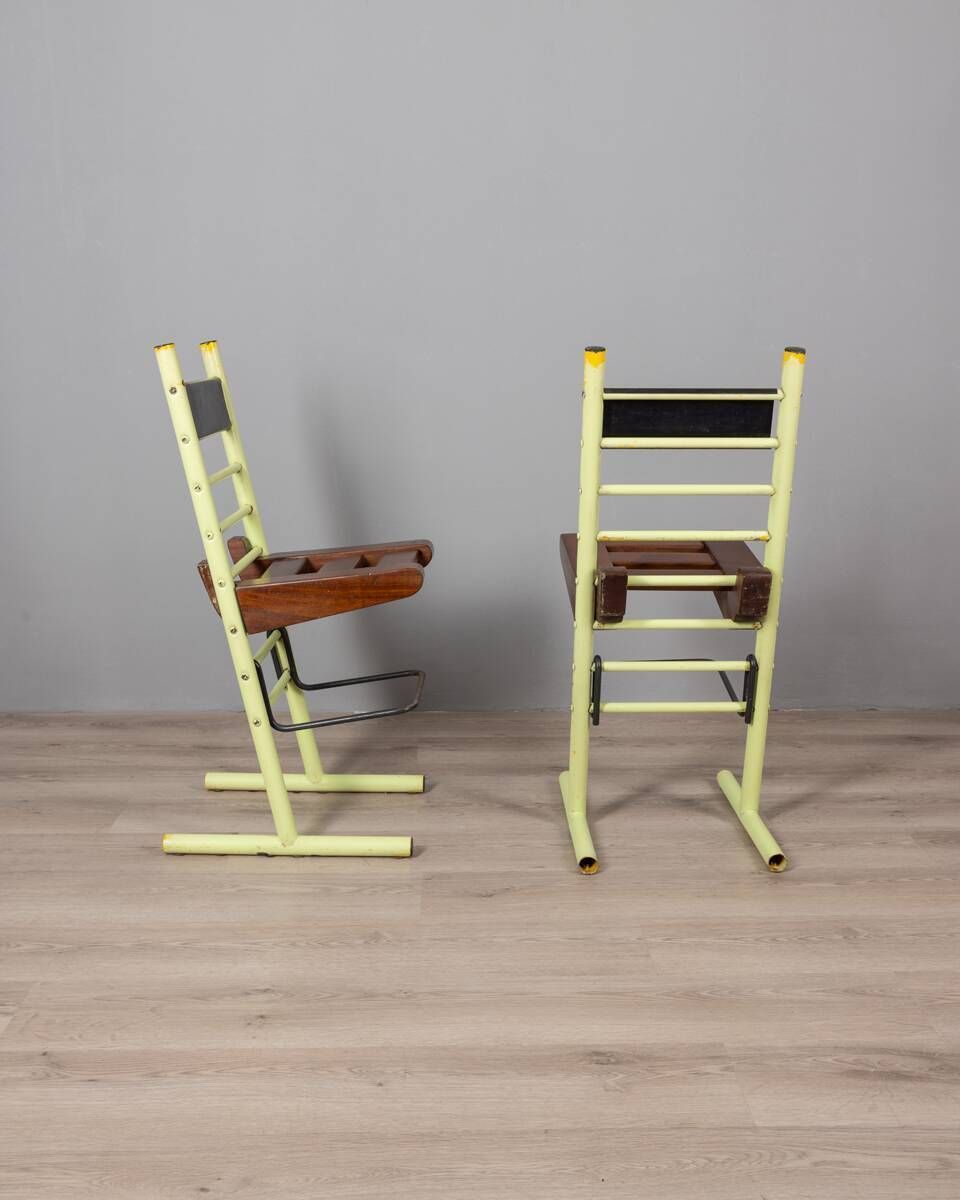 Pair Of Vintage 70s Stools In Iron And Wood Italian Design photo vinterior