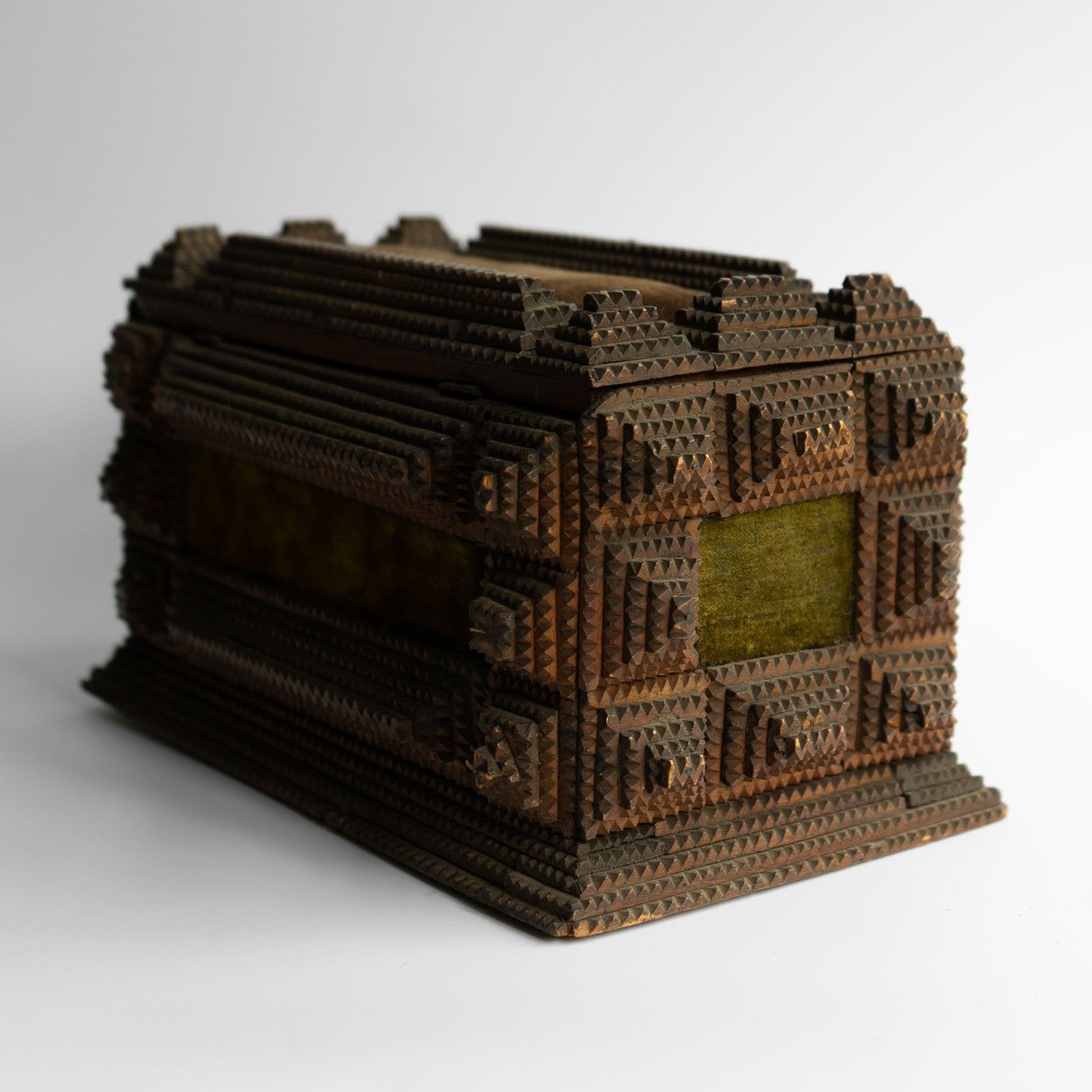 Antique Tramp Art Carved Wooden Box, Folk Art Jewellery Casket, Late 19th C. photo Home Decor