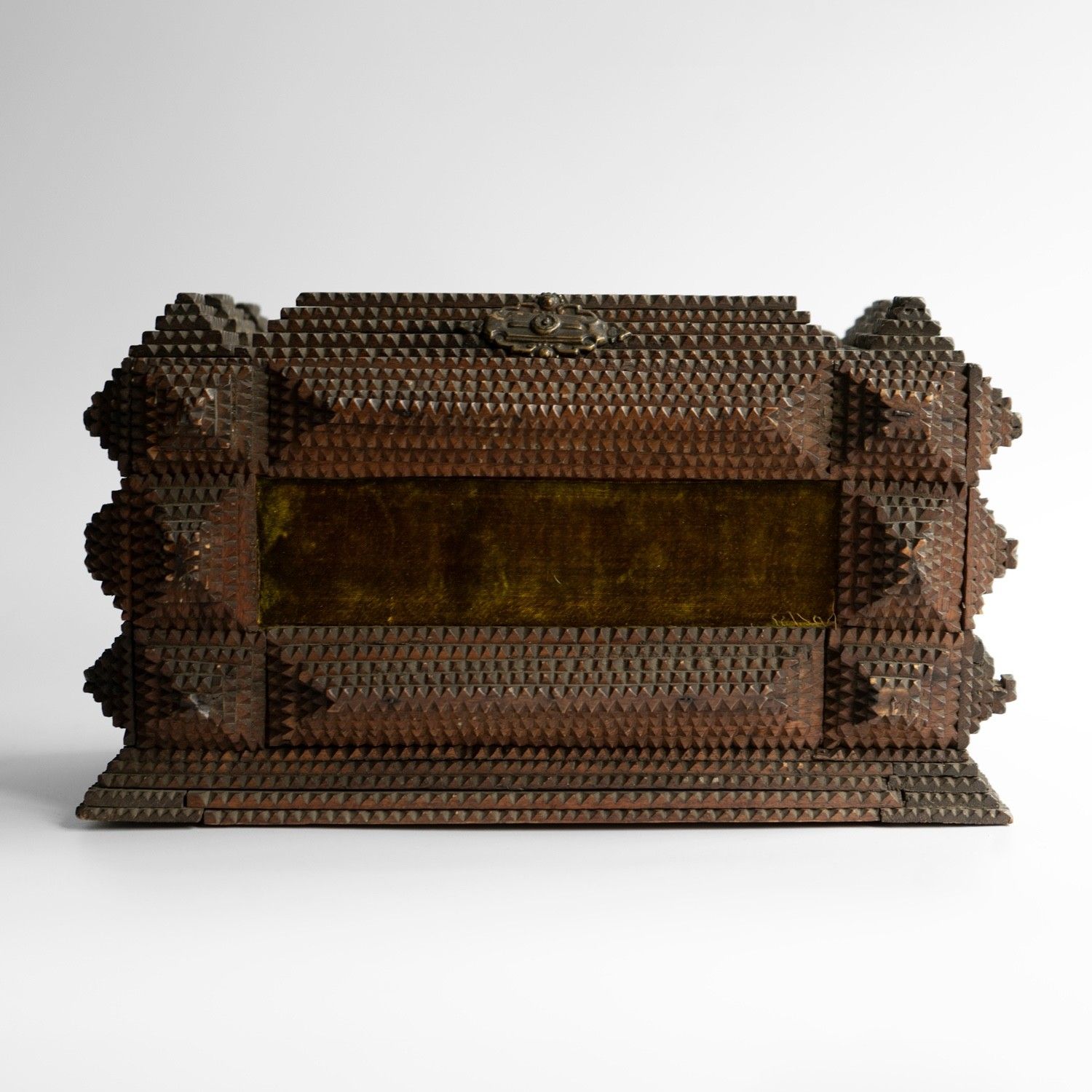 Antique Tramp Art Carved Wooden Box, Folk Art Jewellery Casket, Late 19th C. photo buy
