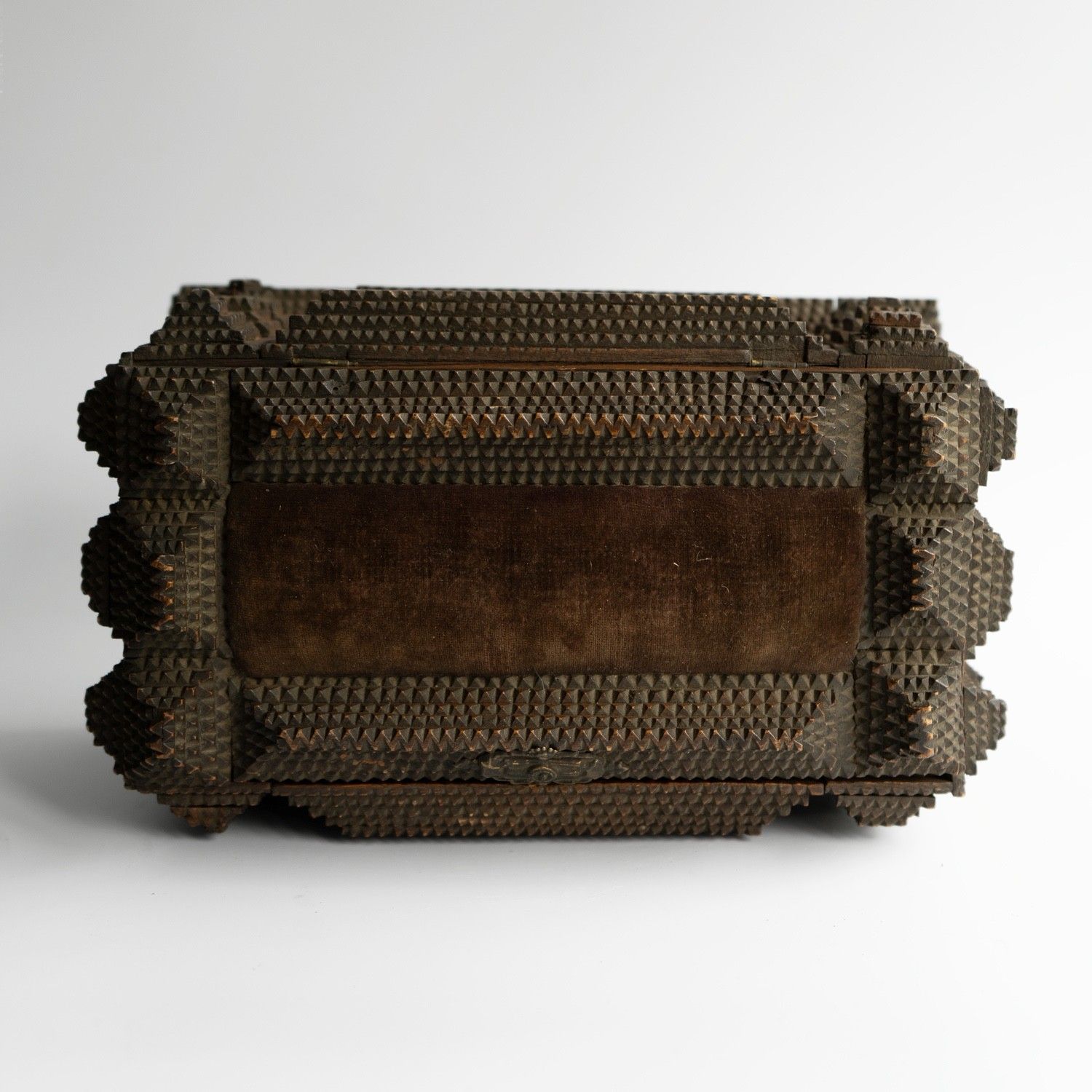 photo furniture Antique Tramp Art Carved Wooden Box, Folk Art Jewellery Casket, Late 19th C.
