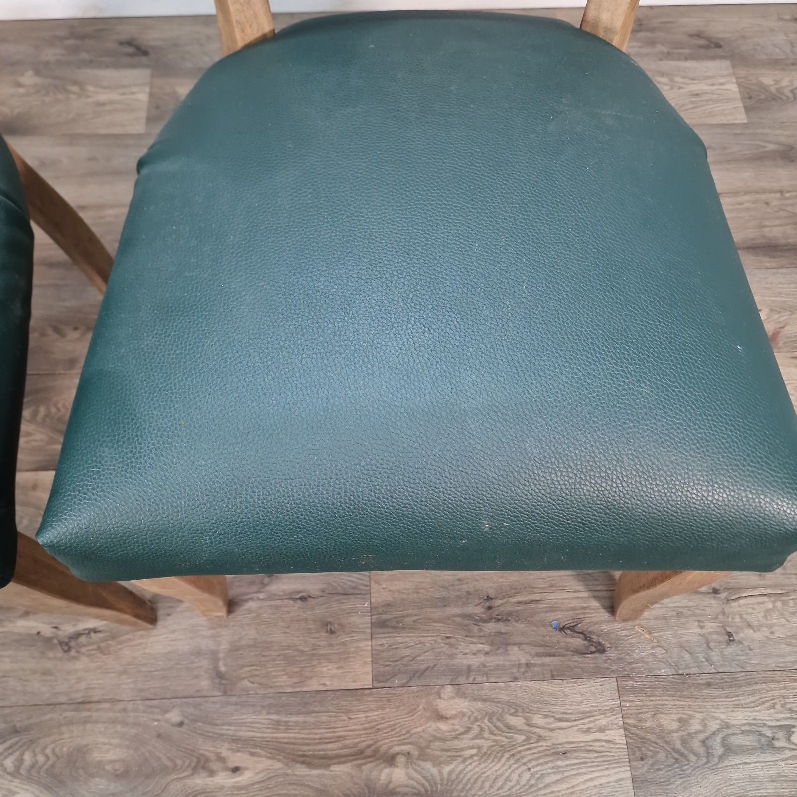 photo for sale Pair Vintage Floral Chairs Upholstered Back Vinyl Bedroom Dining Seats Retro