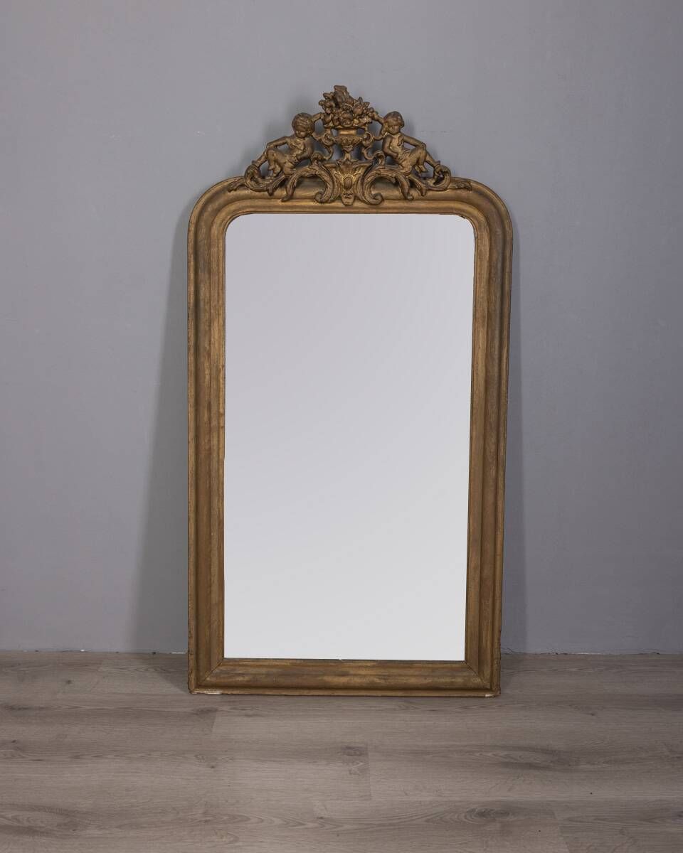 Home Decor Early 20th Century Golden Wooden Wall Mirror photo