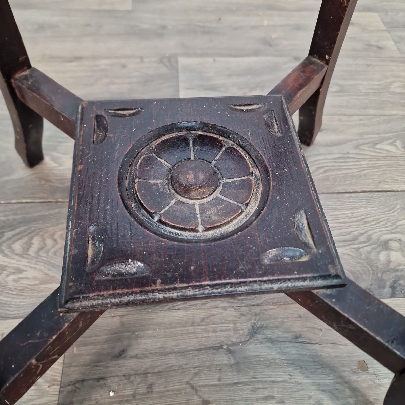 Furniture Antique Carved Hall Table Wooden Plant Stand Jardiniere Mahogany 2 Tier photo