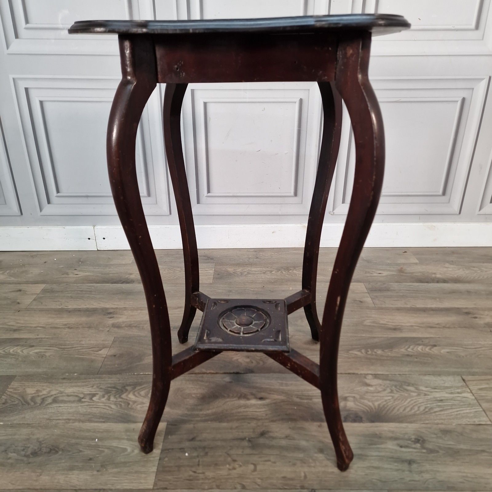 140.0 Antique Carved Hall Table Wooden Plant Stand Jardiniere Mahogany 2 Tier photo