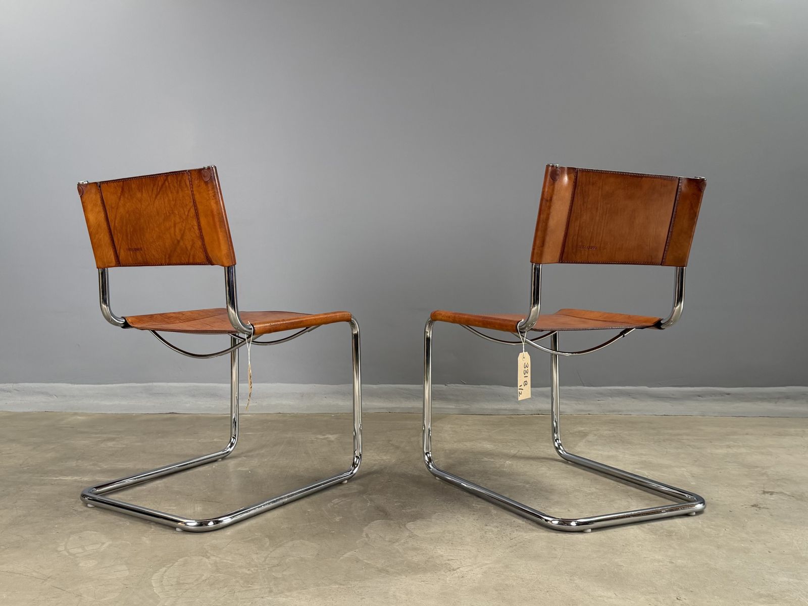 Pair Dining Or Desk Or Side Chair Mart Stam Marcel Breuer S33 Set Of 2 Two Chrome Tan Cognac Brown Leather Cantilever Bauhaus Matteo Grassi photo buy