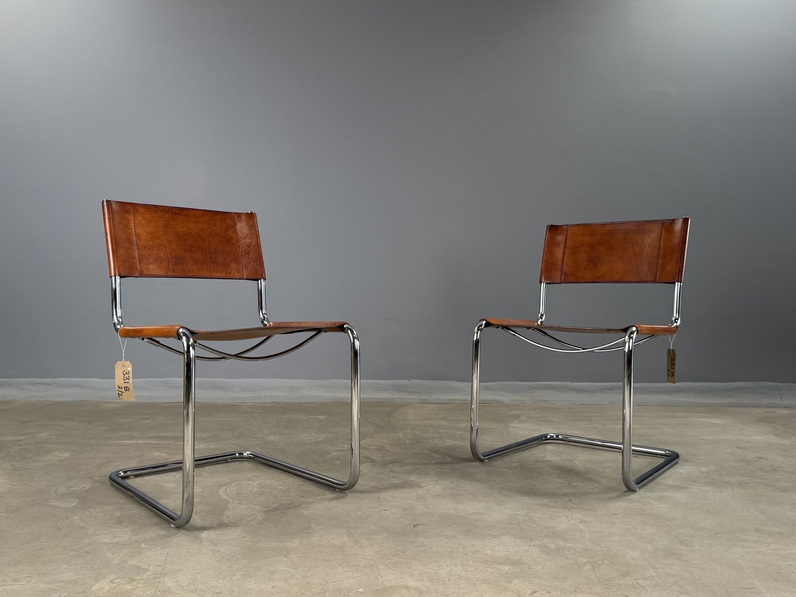 Pair Dining Or Desk Or Side Chair Mart Stam Marcel Breuer S33 Set Of 2 Two Chrome Tan Cognac Brown Leather Cantilever Bauhaus Matteo Grassi
