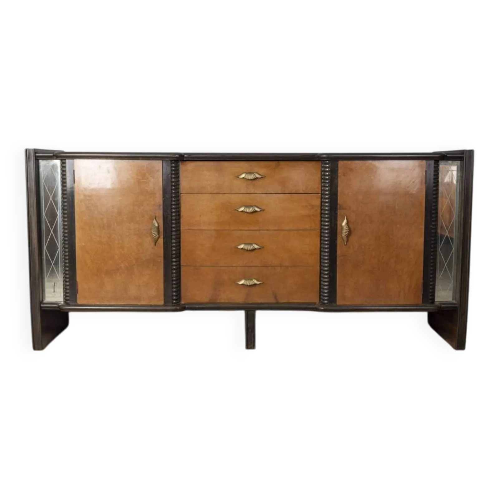1940s Vintage Sideboard In Wood And Glass Italian Art Deco Design