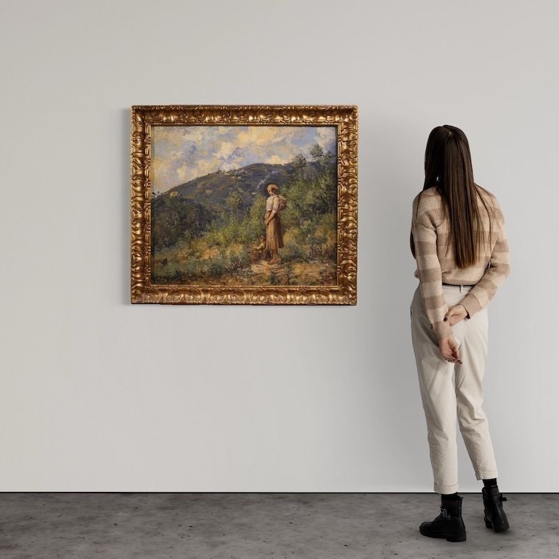 Italian Landscape With Figure Painting Signed And Dated 1914 photo furniture