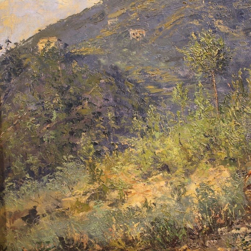 photo vinterior Italian Landscape With Figure Painting Signed And Dated 1914