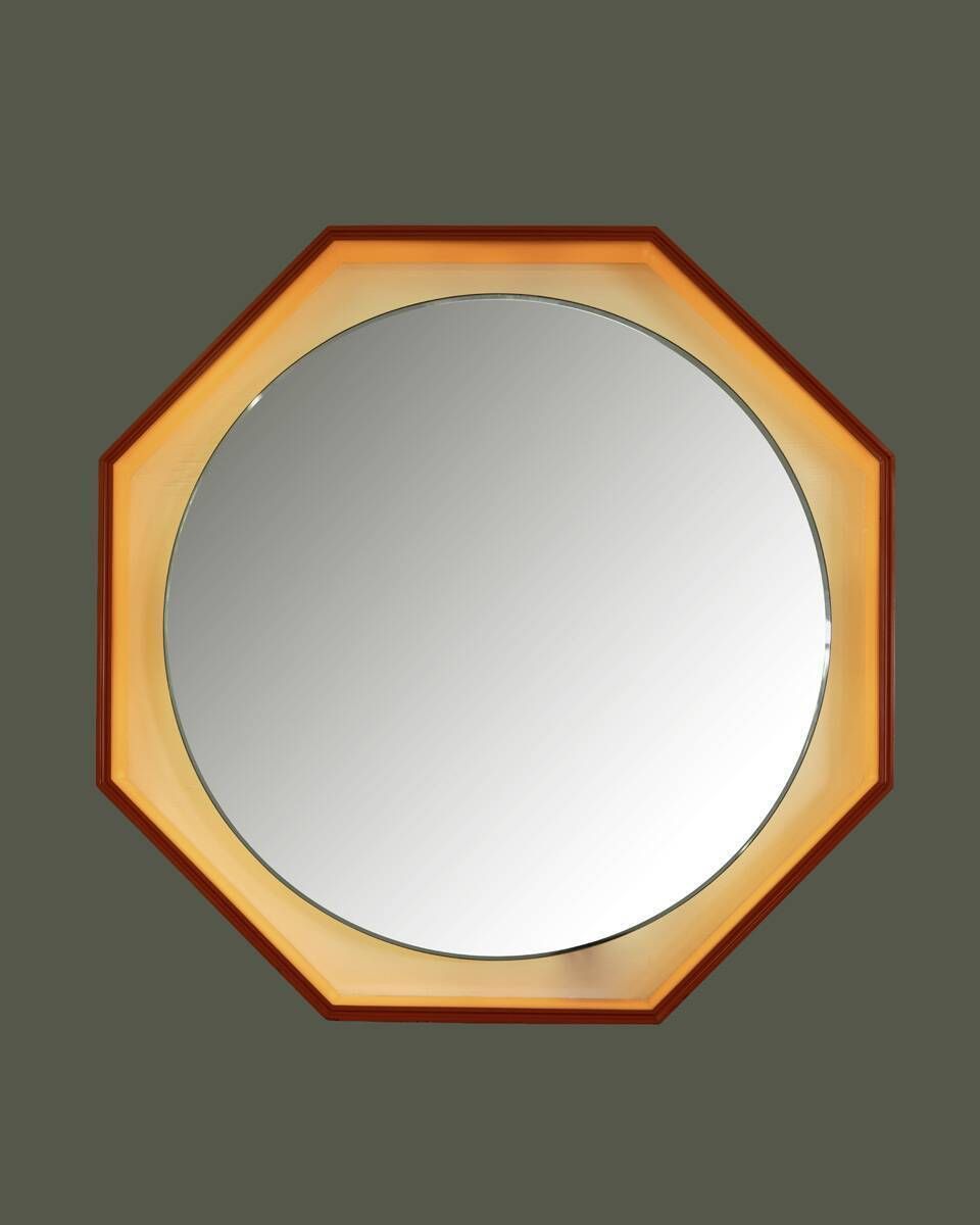 Vintage 1970s Backlit Wall Mirror, Italian Design photo for sale