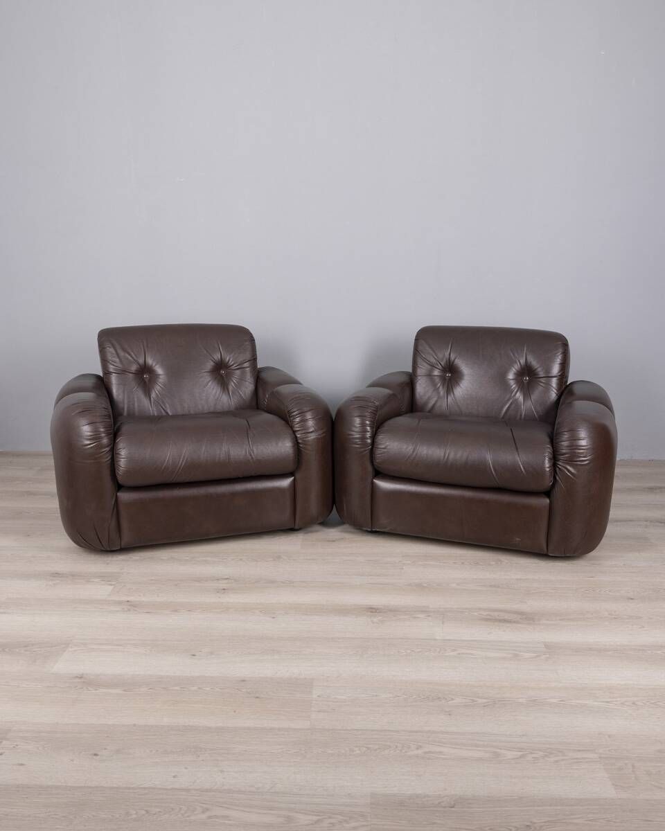 Pair Of Brown Leather Armchairs Designed By Ceriotti, 1970s photo furniture
