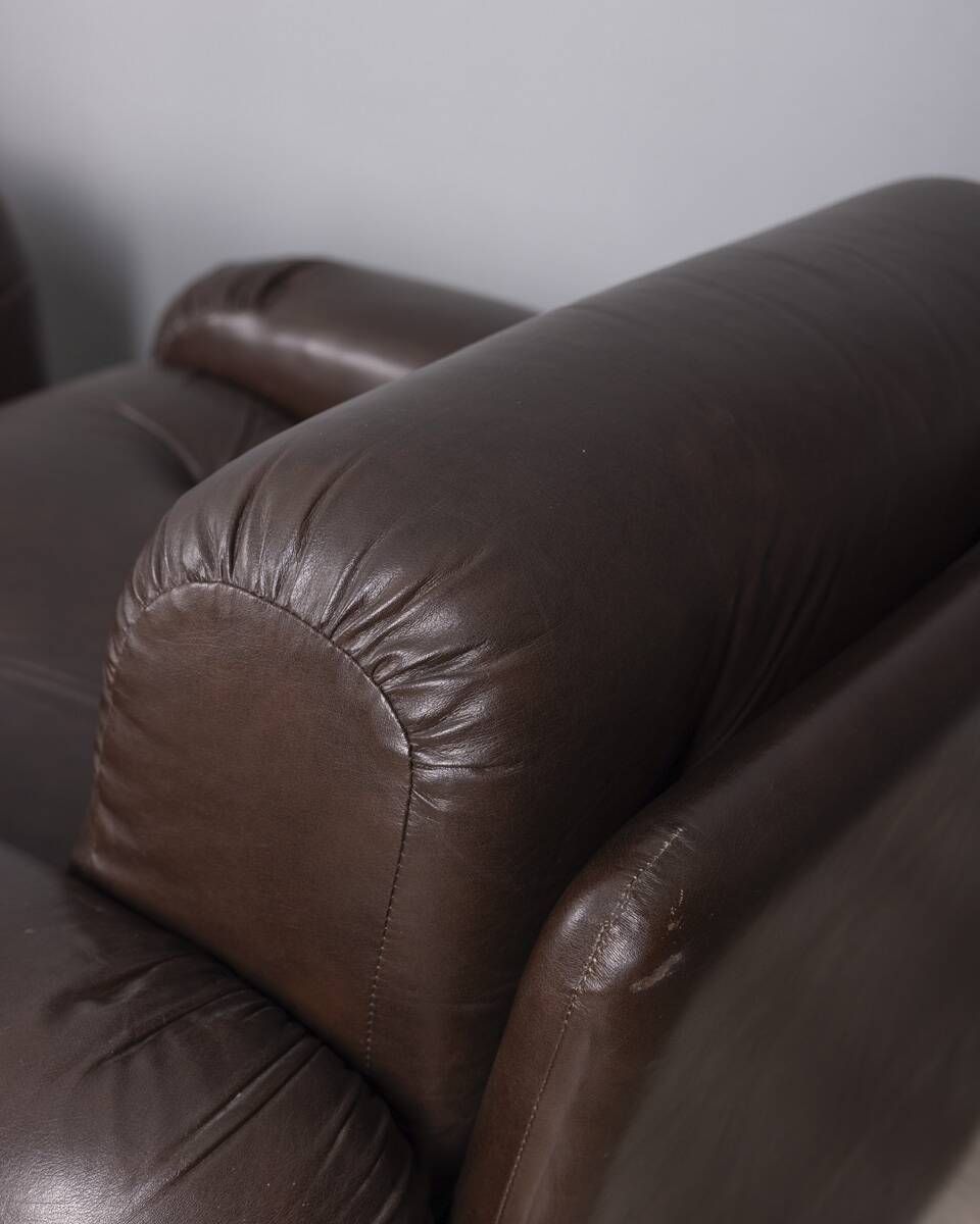 Pair Of Brown Leather Armchairs Designed By Ceriotti, 1970s photo vintage