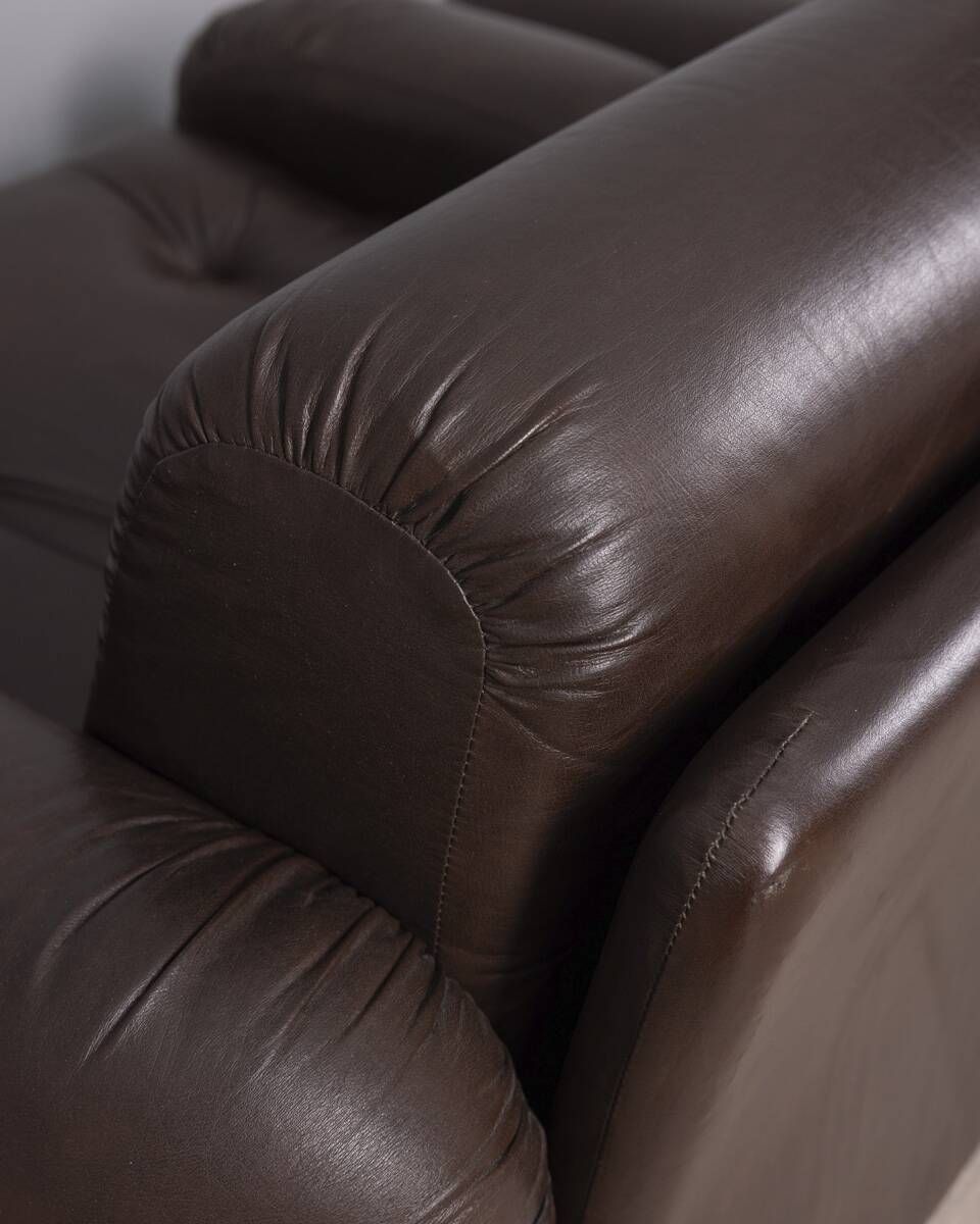 Furniture Pair Of Brown Leather Armchairs Designed By Ceriotti, 1970s photo