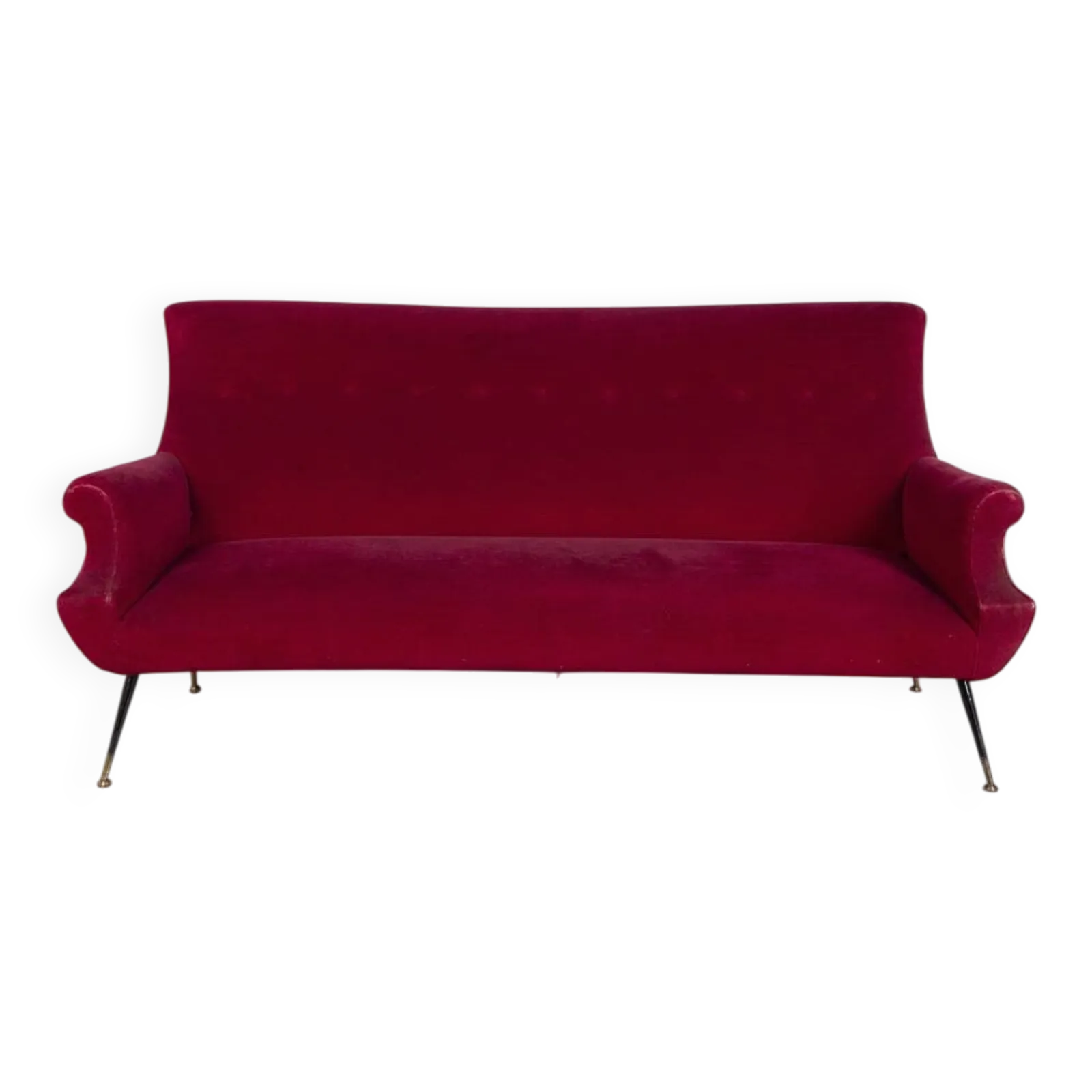 1950s Vintage Red Velvet Sofa, Italian Design
