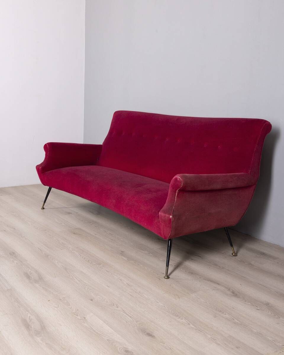 1950s Vintage Red Velvet Sofa, Italian Design photo furniture