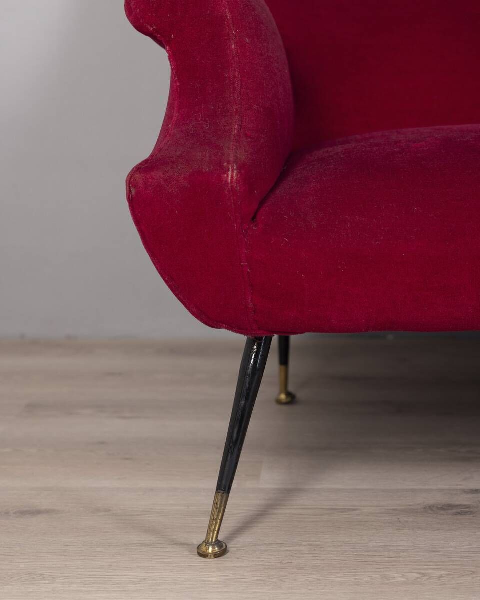 1950s Vintage Red Velvet Sofa, Italian Design photo Furniture