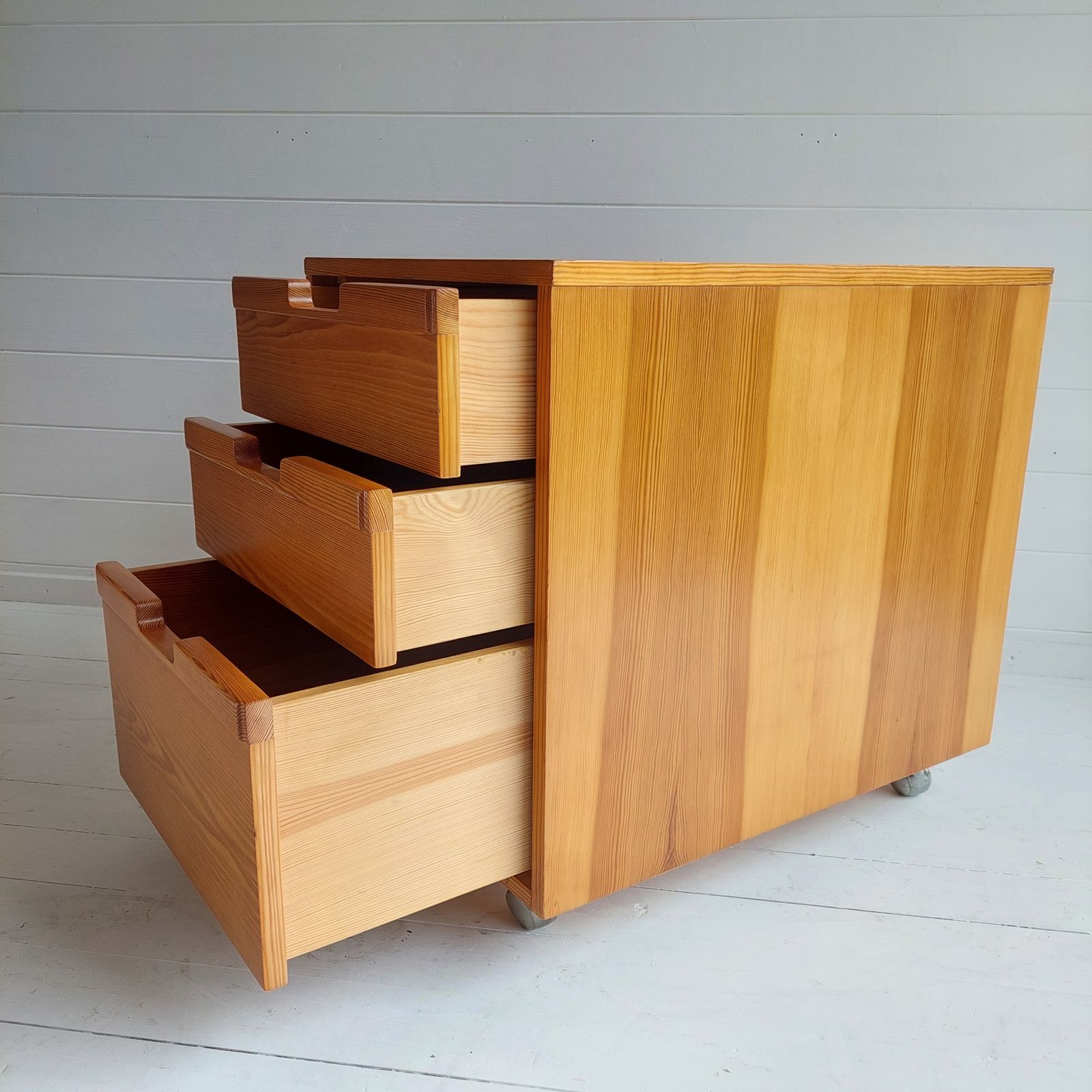 Furniture Mid Century Scandinavian Pine Bedside Chest Of Drawers Filing Cabinet Alvar Aalto Style 70s Restored photo